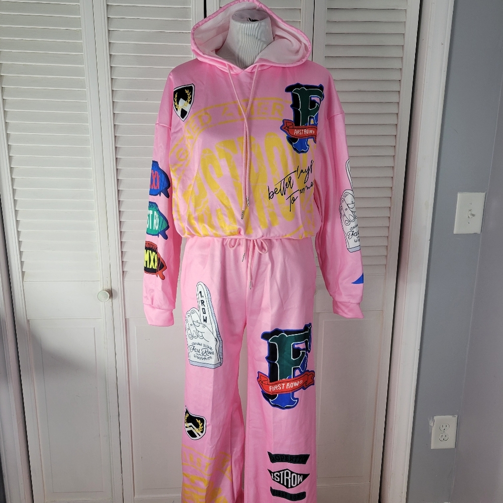 First row graphic fleece jogger SET pants sweatshirt